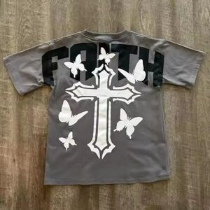 Kids Gray T-Shirt with Cross and Butterfly Design
